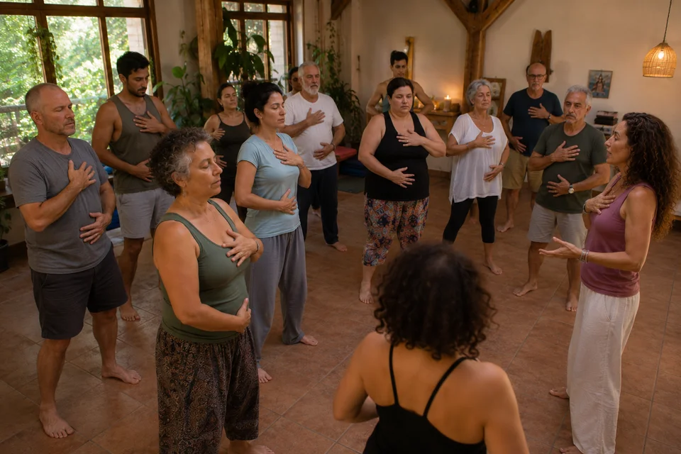 Participantes del retiro holístico de ayurveda disfrutando experiencias de sanación y bienestar