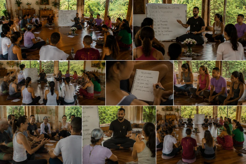 Participantes del retiro holístico multidisciplinario disfrutando experiencias de sanación y bienestar