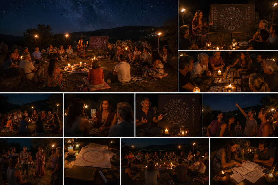 Participantes del retiro holístico de tarot disfrutando experiencias de sanación y bienestar
