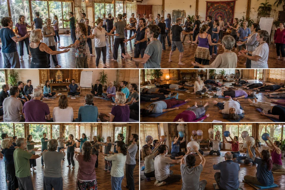Participantes del retiro holístico de holístico disfrutando experiencias de sanación y bienestar